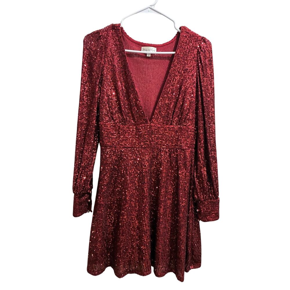 Honey & Rosie Sparkly Red Sequin Long Sleeve Cocktail Dress M